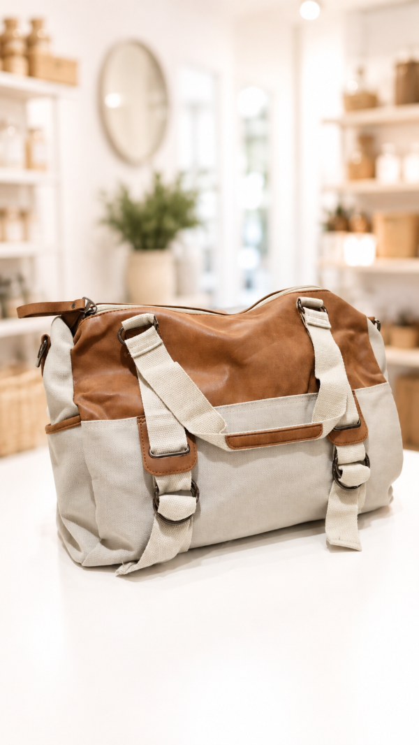 Producto - Bolso color crema con detalles en cuero