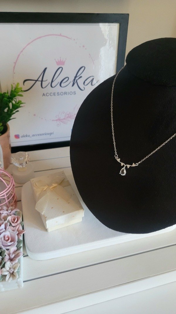 Producto - Collar gota cristal y micropave de acero blanco - 6