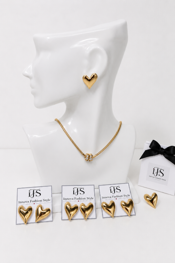 Producto - Aros de Acero Dorado Corazón Roma Joyas y Tendencia - 1