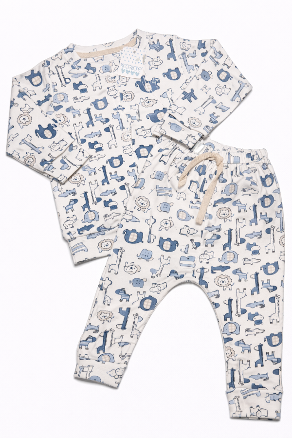 Producto - Campera over y babucha animales gris rayas interlock