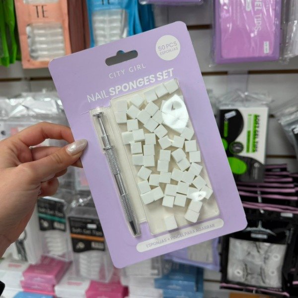 Producto - Nail sponges set CityGirl - esponjas + pinza