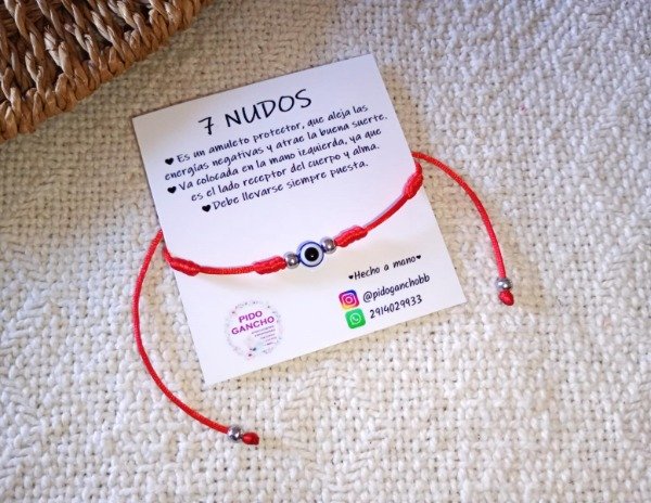 Producto - Pulsera 7 nudos con ojo turco y bolitas de acero