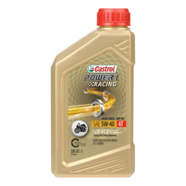 Producto - ACEITE CASTROL POWER 1 RACING 4T SINTETICO 5W40 1L DORADO