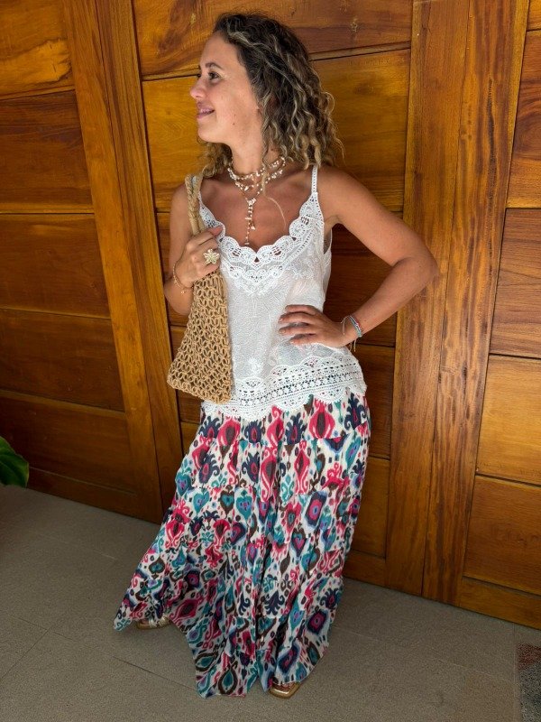 Producto - POLLERA ULAN - turquesa y fuxia