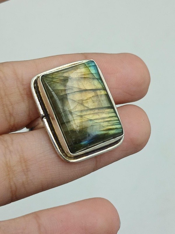 Producto - Anillo Baño en Plata Labradorita Cuadrado