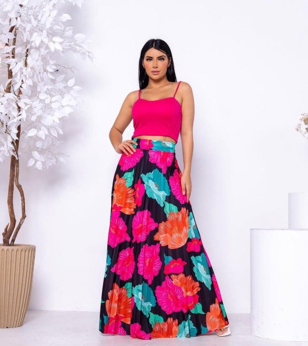 Producto - Pollera importada plisada larga ESTAMPADA (Art. 269) Talle M