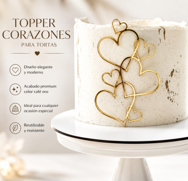 Producto - Topper corazones dorado