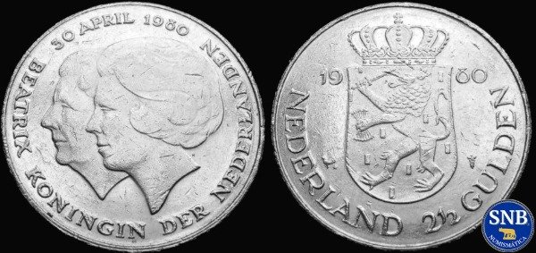 Producto - Países Bajos - 2 1/2 Gulden (1980) KM #201 - Investidura de la Nueva Reina