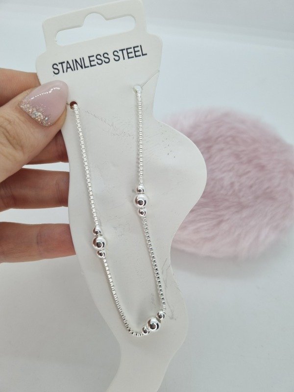 Producto - Tobillera acero blanco bolitas x3 ypl221