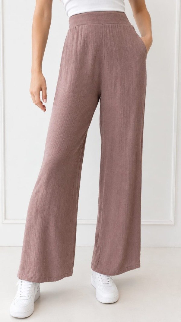 Producto - Pantalón Ancho con botones en los laterales Lino Liso (Art. 6189) - 0