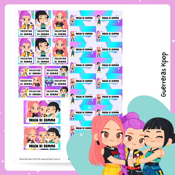 Producto - Guerreras Kpop: Kit imprimible etiquetas escolares