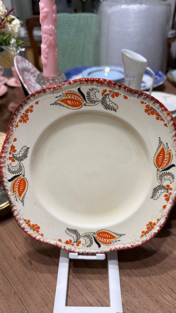Producto - Plato principal 22 cm Ivory borde naranja