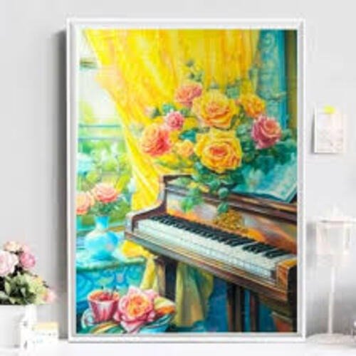 Producto - DIAMOND PAINTING 30X40 HI STONE PIANO CON FLORES