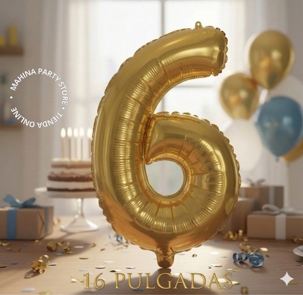 Producto - Globo número 6 dorado 16"