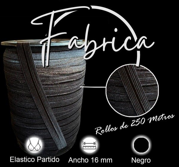 Producto - Envivado o Elástico Partido Negro 16mm (rollo)