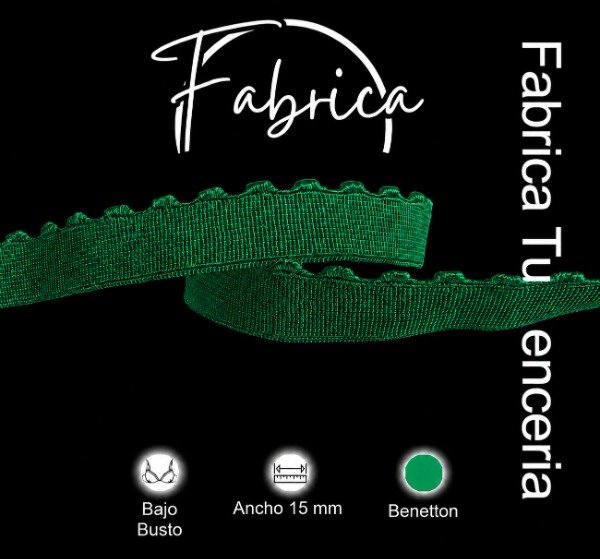 Producto - Bajo Busto Ondas Verde Benetton 15mm nylon (1 metro)