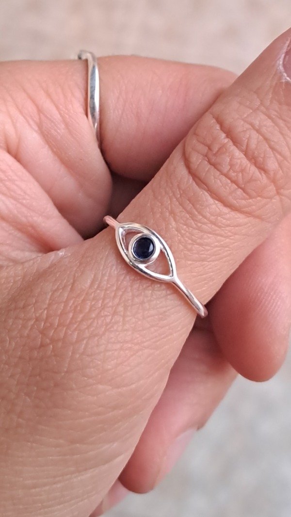 Producto - Anillo de Plata Ojo con Strass Azul Oscuro