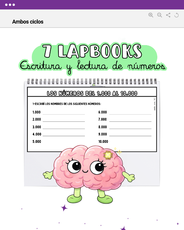 Producto - 7 LAPBOOKS DE LECTURA Y ESCRITURA DE LOS NÚMEROS