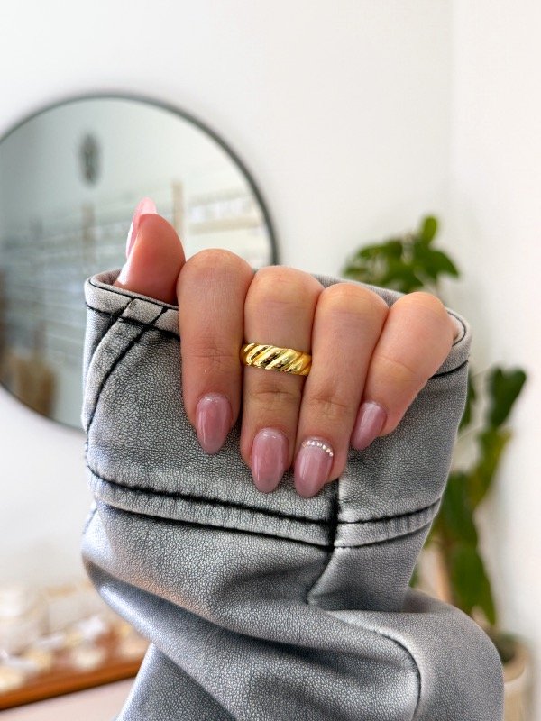 Producto - Anillo acero dorado líneas