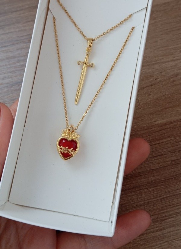 Producto - Collar Doble con corazon y espada