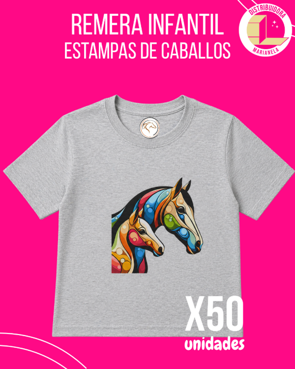 Producto - Remera Infantil con Estampas de Caballos - Pack x50 unidades