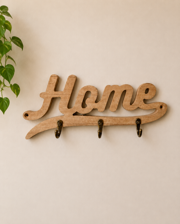Producto - perchero home cursiva con 3 ganchos color madera