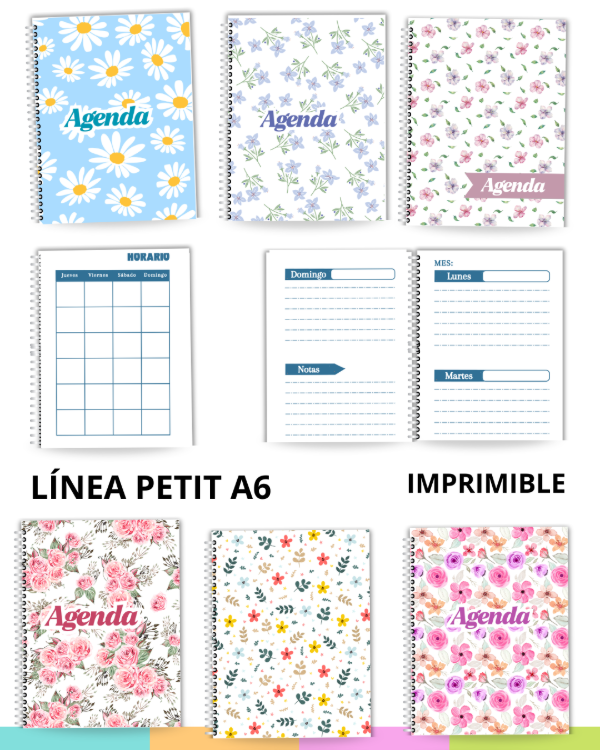Producto - LÍNEA PETIT A6 Floral -  Agenda perpetua, Cuaderno de notas