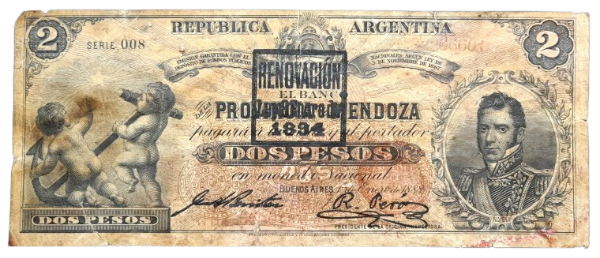 Producto - Bancos Garantidos 2 Pesos Mendoza c/Resello 1894 (Benitez - Peró) BNG#58/S1162c