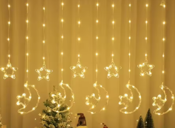 Producto - Cortina De Luces Led Navideñas Estrellas lunas y estrellas 3M
