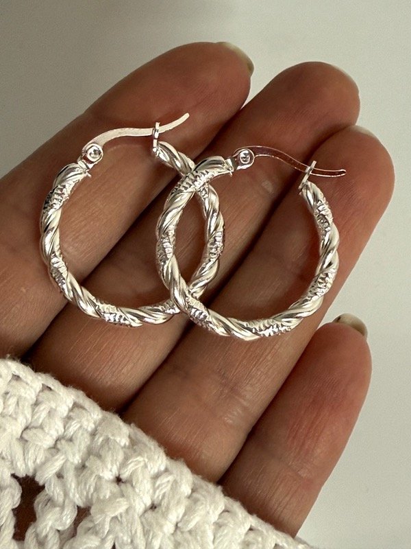 Producto - AB1623 Aros argollas labradas acero blanco 2,5 cm