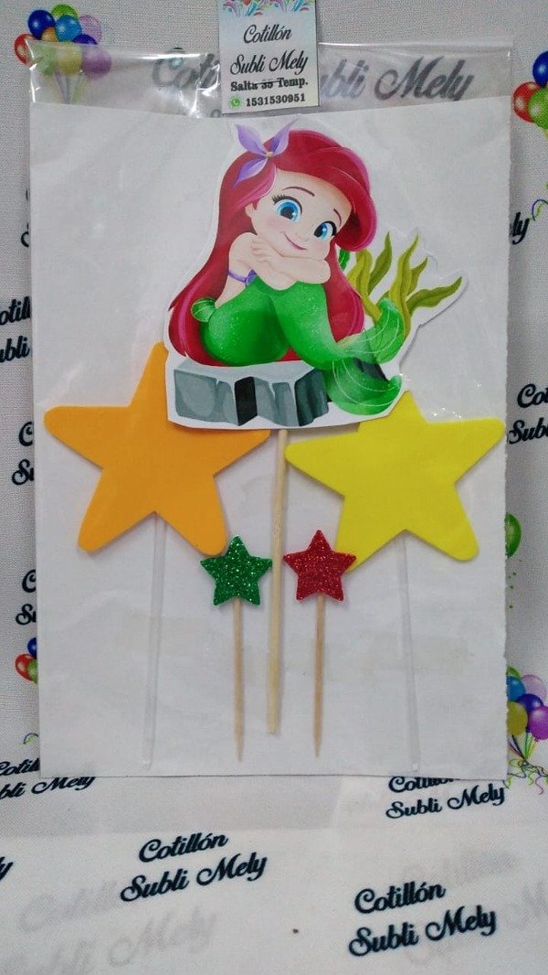 Producto - TOPPER PARA TORTA DE PAPEL NO PERSONALIZADO DE LA SIRENITA