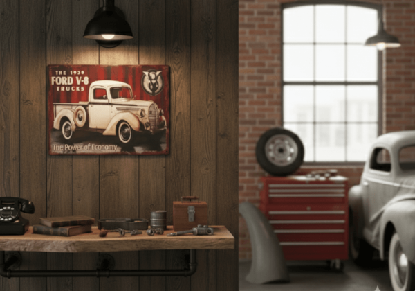 Producto - Cartel De Chapa Para Pared Ford V8 Trucks 1939 33 X 25 Cm
