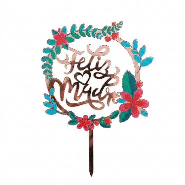 Producto - Cake topper circular madre con flores plástico