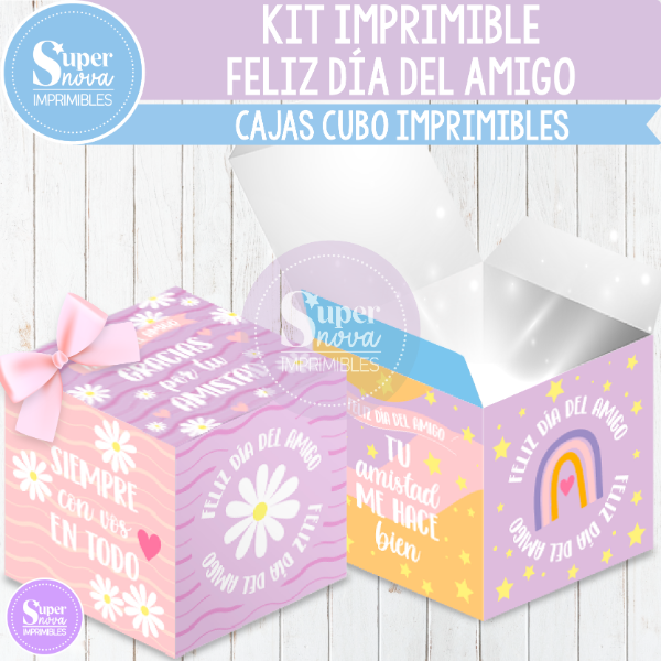 Kit Imprimible Feliz Día Del Amigo Cajas Cubo Supernova Imprimibles Kit Imprimible Feliz Día Del Amigo Cajas Cubo Supernova Imprimibles
