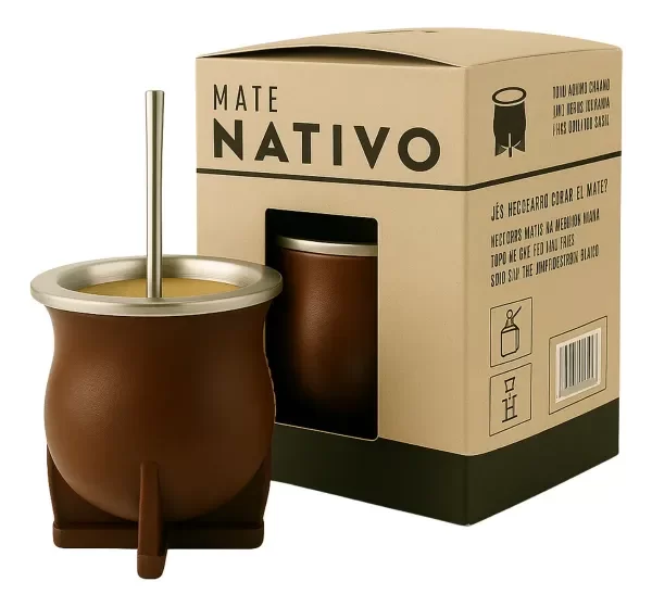 Producto - Mate Camionero Virola De Acero Termico Pvc Marrón