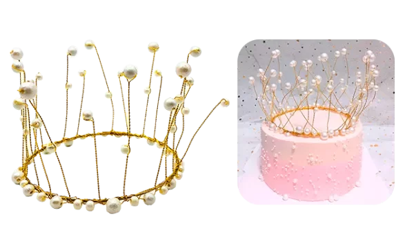 Producto - Adorno Torta Corona 12cm con Perlas Dorada