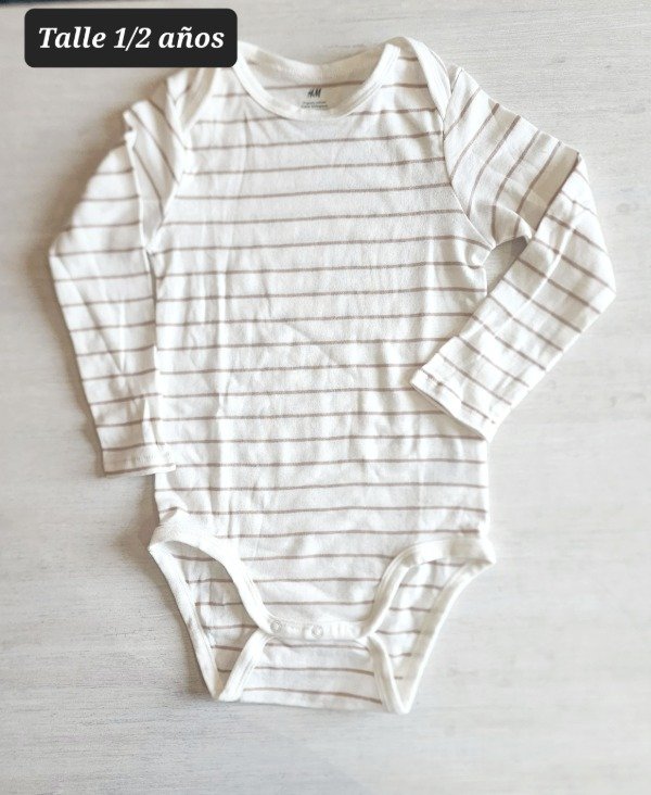 Producto - Body manga larga HyM talle 1/2 años rayado beighe