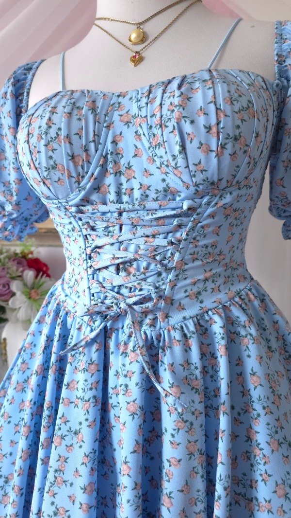 Producto - Vestido Coquette Sarah Celeste Estampado! IMPORTADO NUEVO - 2