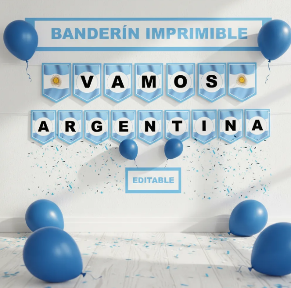 Producto - Kit Imprimible Banderín Vamos Argentina Fiestas Mundial