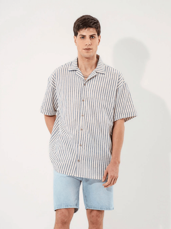 Producto - Camisa de lino celeste rayada Krabi - 3