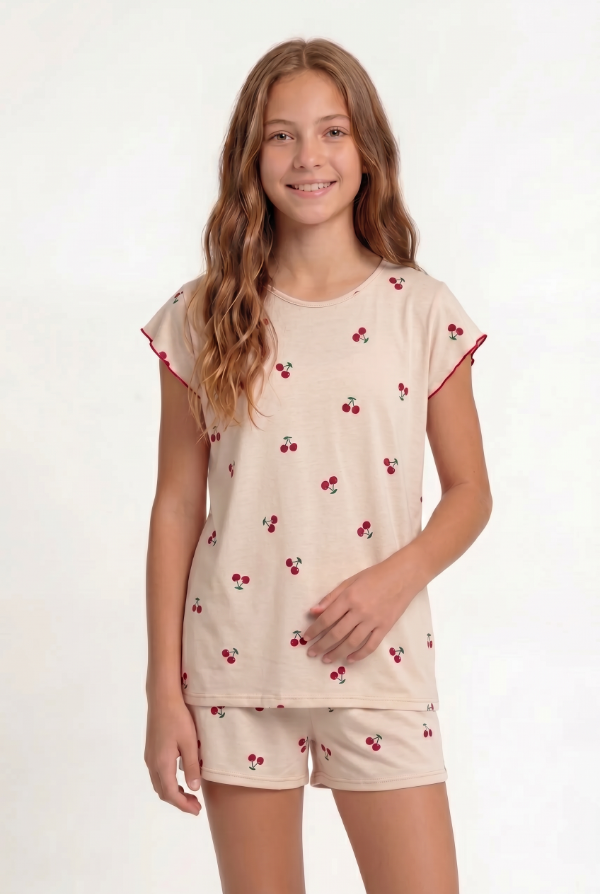 Producto - CHERRIE PIJAMA REMERA C/ ROULOTE Y SHORT - 0