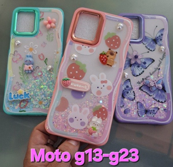 Producto - Fundas diseño glitter con charm. Moto g13-g23