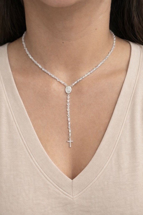 Producto - Rosario cristal con santo y cruz plata 925