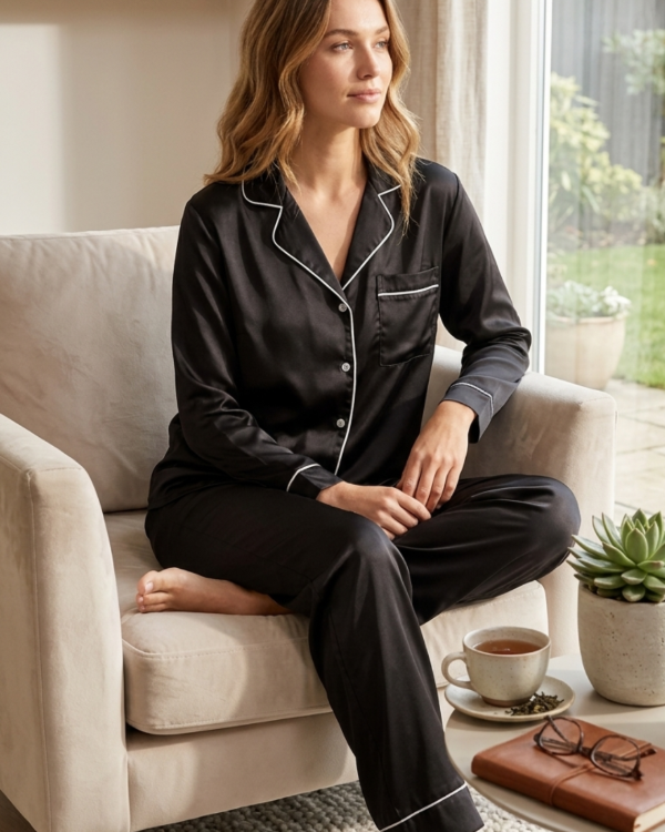 Producto - Black. Pijama largo de sedita