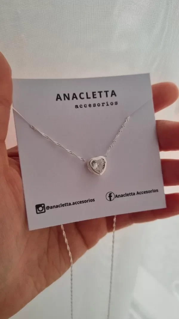 Producto - Gargantilla susanito corazon grande blanco 45 cm plata 925