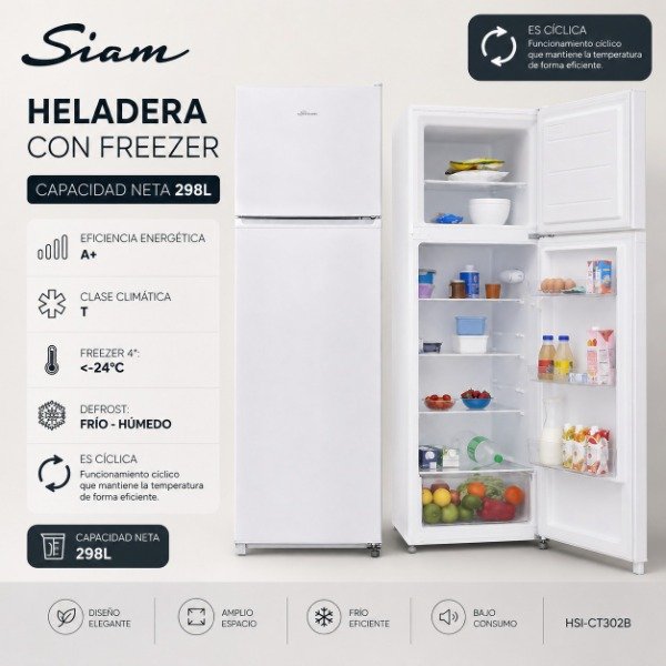 Producto - HELADERA BLANCA SIAM 298LT- CICLICA