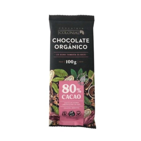 Producto - Barra de Chocolate ORGANICO Negro 80 Cacao x 100g SIN TACC - Chocolate Colonial