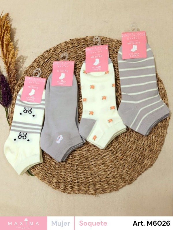 Producto - Art. M6026 - MAXIMA - Docena Soquetes Algodon de Mujer con Diseños Varios
