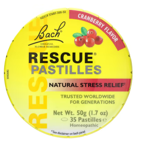 Producto - Bach, Rescue, Pastillas para aliviar el estrés de forma natural, Arándano rojo