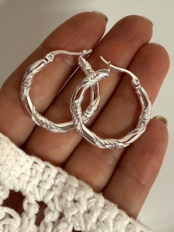 Producto - AB1622 Aros argollas labradas acero blanco 2,5 cm